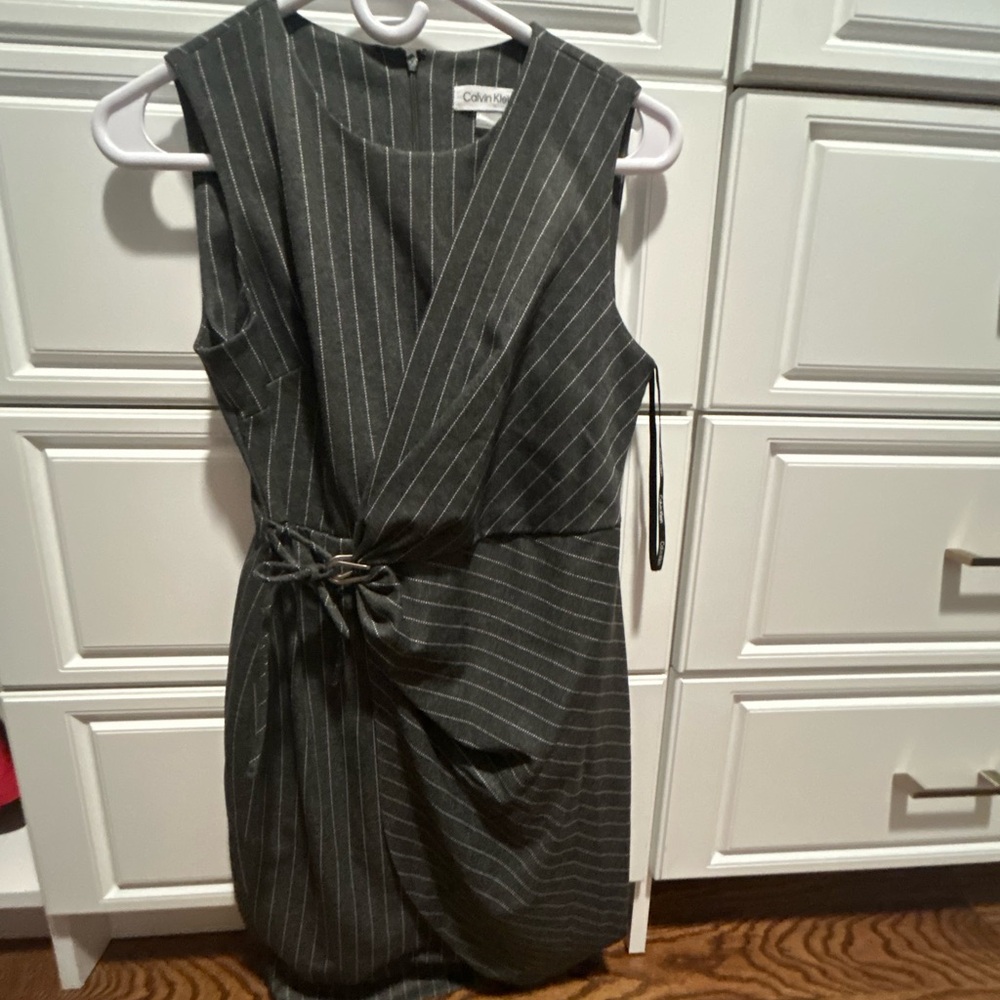 Calvin Klein Charcoal Pinstripe Midi Dress